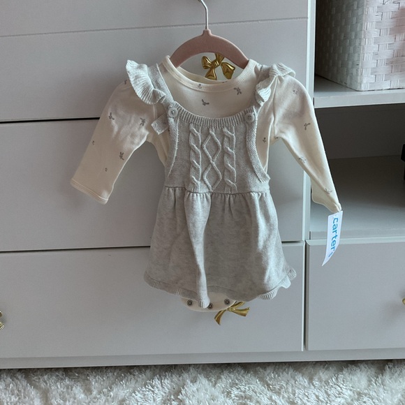 NWT SIZE 3 MO Carter's Light Gray Cable Knit Dress w/ Cream Onesie - Picture 6 of 13